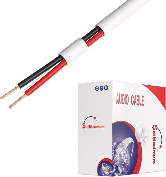 500FT 18/2 Speaker Wire CL2 Rated Indoor Low Voltage Copper Clad Aluminum (CCA) 18 Gauge 2 Conductors Cable with Easy Pull Box – Perfect for In-Wall Installation