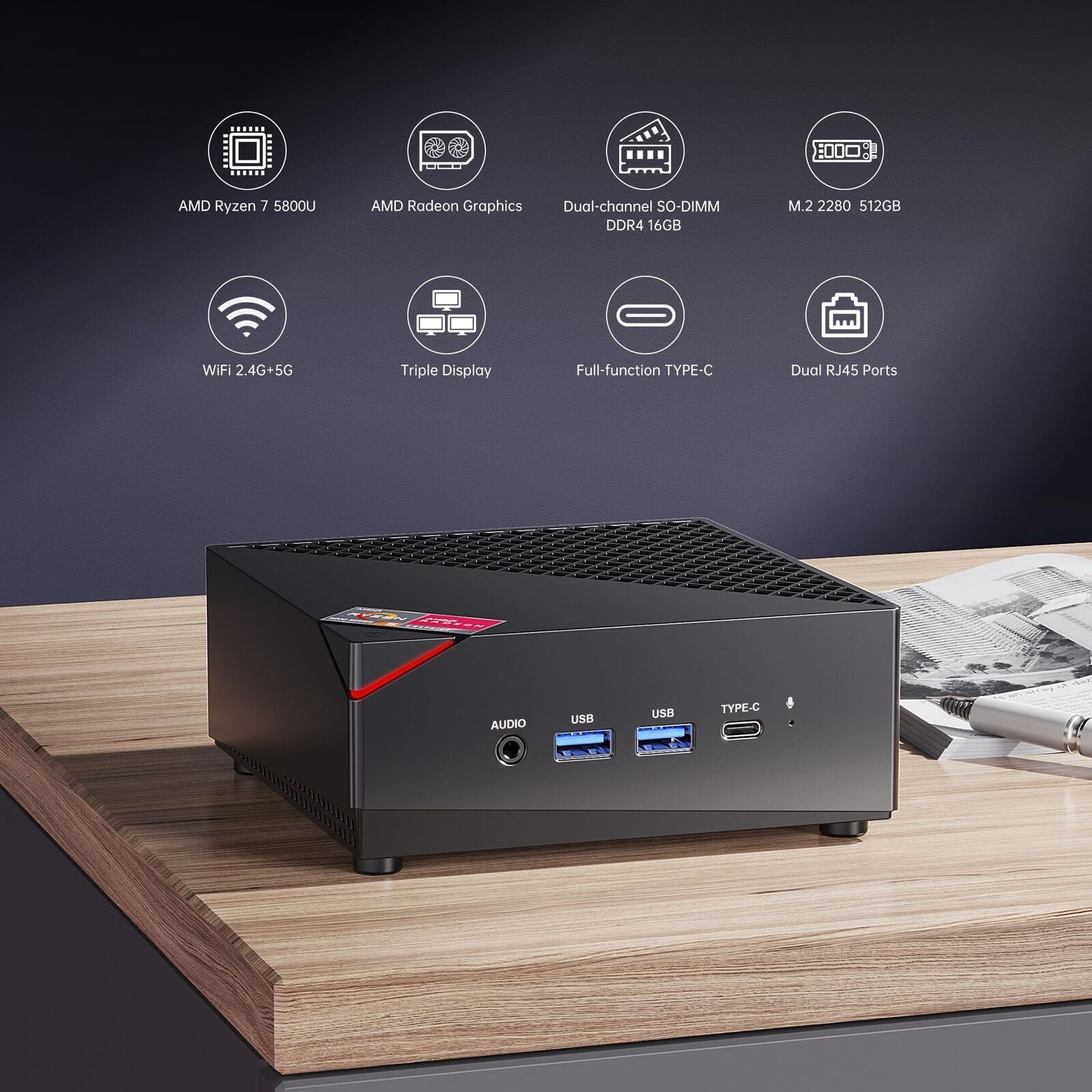 ACEMAGICIAN [Dual LAN Mini Gaming PC AMD Ryzen 7 5800U Mini PC 16GB DDR4 512G...